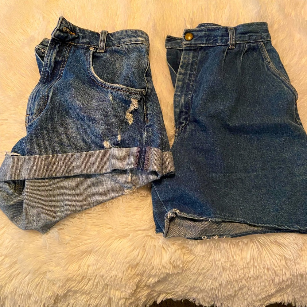 Two pairs high-waisted jean shorts.
